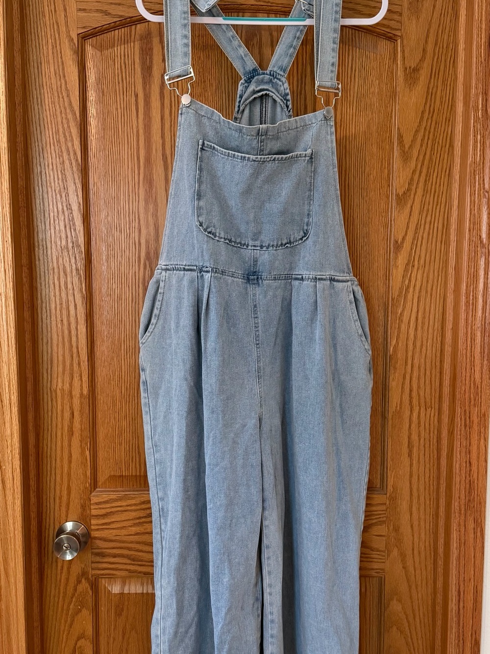 Light Blue Denim Overalls - Women's Wide Leg Jeans